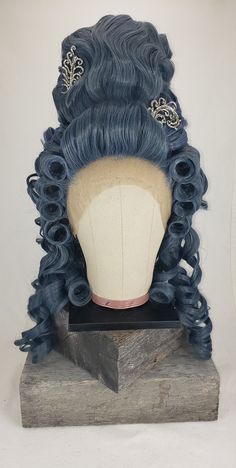 Blue Rococo Wig - Etsy Rococo Hair Tutorial, Baroque Hairstyle, Rococo Headpiece, Get Your Power Back, 17th Century Wigs, Rococo Hair, Blue Rococo Style Costume Dress, Rococo Wig Woman, Printable Self Care