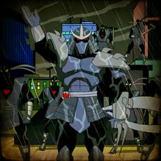 the animated character is standing in the rain with his arms out and two other characters behind him