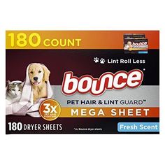 bounce pet hair and lint guard for dogs and cats, 120 count each pack