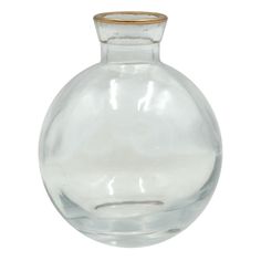 a clear glass vase with a wooden top on a white background for use as an ornament