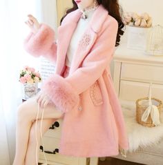 Gorgeous White and Pink Cashmere Autumn and Winter Coats · KoKo Fashion · Online Store Powered by Storenvy Y2k Aesthetic Fashion, Pink Winter, Pink Coat, Woolen Coat, Online Fashion Stores, Mesh Panel, Aesthetic Fashion, Long Coat, Fascinator