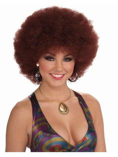 Adult Unisex Deluxe Disco Afro Natural Red Wig - costumesupercenter.com 1970s Disco Hair, Disco Hair And Makeup, 70s Disco Hair, Disco Halloween Costume, 70s Afro, Red Afro, Disco Hair, Retro Curls, Disco Costume