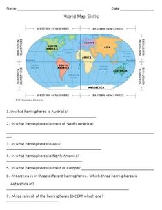 the world map worksheet is shown in this image, and it has two different areas