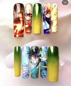 My Hero Academia Nails, Nail Anime, Bright Summer Nails Designs, Bright Summer Nails, Icy Hot