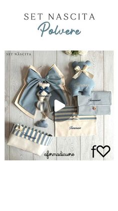 an advertisement for the set naccita polinee, which features blue and white bows