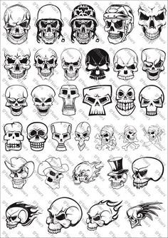 a large set of skulls with different facial expressions