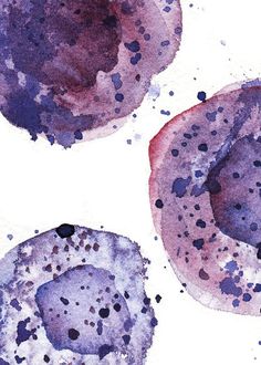 two blood cells are shown in purple and black ink on a white paper with blue speckles