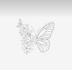 a drawing of a butterfly with flowers on it