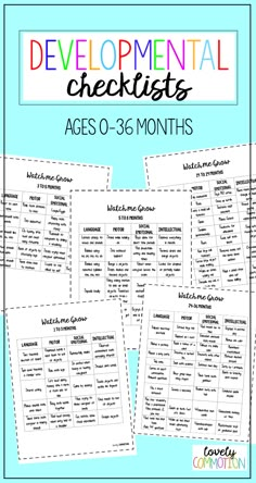 the developmental checklist for ages 0 - 5 months with text overlaying it