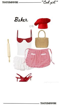 an advertisement for a women's clothing line with red and white items on it