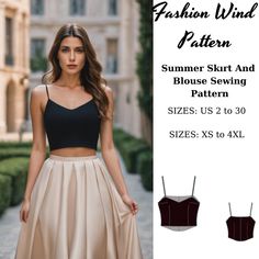 a women's crop top and skirt sewing pattern with the text, fashion wind pattern