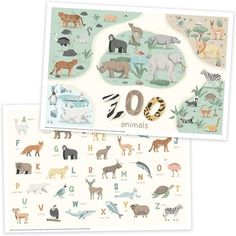 two postcards with animals on them and the numbers 0 to 10 in each one