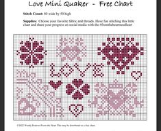 a cross stitch pattern with the words love mini quilter - free chart