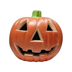 an orange halloween pumpkin is shown with its mouth open and it's face carved into the shape of a jack - o - lantern