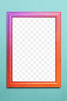 an orange and pink frame hanging on the wall with a blue background, hd png