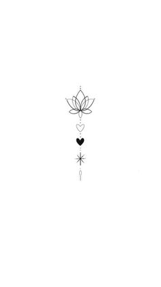 a black and white drawing of a flower with two hearts on it's side