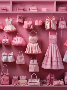 Barbie's Fashion Closet Photography Backdrop - Photography backdrop featuring an array of pink dresses Luxury Barbie Party, Pink Wall Ideas, Barbie Theme Photo Shoot, Vintage Barbie Aesthetic, Barbie Themed Room, Lottery Manifestation, Closet Photography, Photoshoots Birthday, Cubby House Ideas