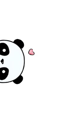 a panda bear with a pink heart on its nose is sitting and looking up at the sky