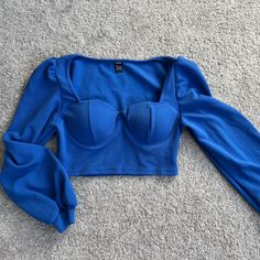 Never Worn Blue Shein Top. Super Pretty Blue Color Chic Blue Long Sleeve Crop Top, Chic Blue Crop Top For Fall, Fitted Royal Blue Long Sleeve Top, Blue Stretch Crop Top For Fall, Light Blue Fitted Long Sleeve Crop Top, Blue Fitted Top For Party, Fitted Light Blue Long Sleeve Crop Top, Fitted Long Sleeve Light Blue Crop Top, Blue Fitted Trendy Crop Top