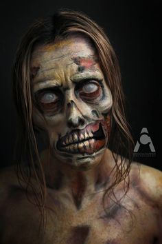 Walker by: Amanda Chapman Photography #ArtisticMakeup 31 Days Of Halloween Makeup, Zombie Face Paint, Makeup Themes, Portrait Makeup, Special Fx Makeup, Amazing Halloween Makeup, Face Paint Ideas