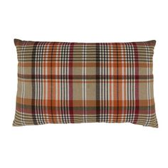 a plaid pillow on a white background