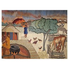 this is an image of a tapestry with people and animals in the country side by side