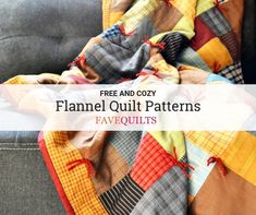 a couch with a blanket on it and the text free and cozy flannel quilt patterns