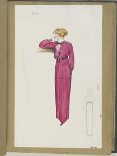 a drawing of a woman in a pink dress