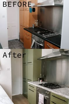 before and after photos of a kitchen remodel