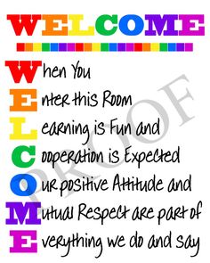 a colorful welcome sign with the words welcome written in different colors and font on it