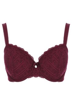 Add this pretty lace DD+ bra to your collection of lingerie essentials. In burgundy featuring allover lace design, adjustable straps, a hook and eye fastening and a subtle cut-out detail, this flattering womens bra is a feminine option for all occasions. Dd Bra, Womens Bra, Red Lace Bra, Red Bra, Womens Bras, Women Trends, Red Lace, Lace Design, Lace Bra