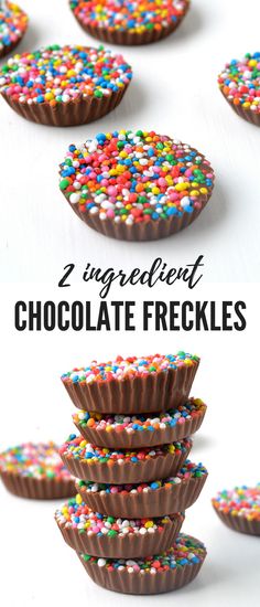 chocolate covered cupcakes with sprinkles on top and the words 2 ingredient chocolate