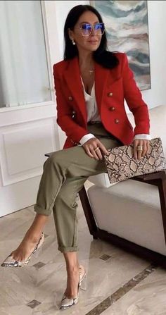 Jeans Jacket Office Outfit, Longer Blazer Outfit, Dressy Outfits 2023, Alfits Ideas Womens Fashion, Cold Spring Day Outfit Dressy, Soft Feminine Outfits Spring, Red Blazer Outfit Classy, 2023 Summer Fashion Trends Women, Red Blazer Outfits For Women