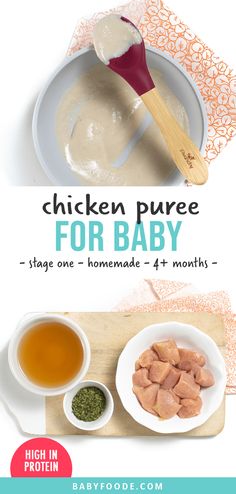 chicken puree for baby is in a bowl and on the table