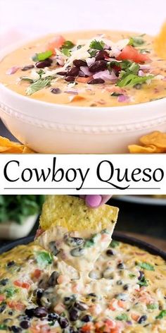 this cowboy quesadilla is loaded with black beans, cheese and tortilla chips