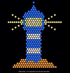 an image of a pixellated clock with dots on the front and back side, all in different colors