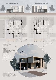 an architectural drawing shows the different sections of a house, including two stories and three floors