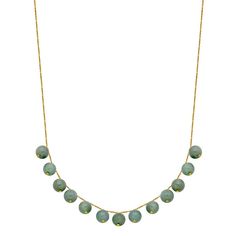 Bring your look to life with this stunning 18k gold over silver green jade necklace. Click on this JEWELRY & WATCHES GUIDE to learn about fit, styles, materials and more! Bring your look to life with this stunning 18k gold over silver green jade necklace. Click on this JEWELRY & WATCHES GUIDE to learn about fit, styles, materials and more! FEATURES Drop length: 0.625" Chain length: 18 in. with 2-in. extender Chain type: rope Metal: sterling silver Plating: 18k gold Finish: polished Nickel free P Gold Jade Round Necklace, Gold Jade Gemstone Beaded Necklaces, Gold Jade Beaded Necklaces With Gemstones, Gold Jade Beaded Necklaces With Gemstone Beads, Gold Beaded Jade Necklace, Gold Jade Necklaces With Round Beads, Gold Jade Necklace With Gemstone Beads, Formal Gold Jade Necklaces, Formal Gold Jade Necklace