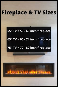 the fireplace and tv sizes are shown in this advertisement