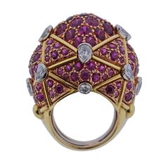 David Webb Geodesic Diamond Ruby Gold Platinum Dome Ring Estate Jewelry Rings, David Webb, Dome Ring, Vs Diamond, 18k Gold Ring, Modern Ring, Ruby Jewelry, Domed Ring, Bling Rings