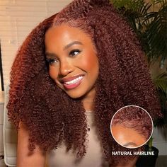 250% Density Reddish Brown Curly Human Hair Wig Pre-Plucked 13x4 13x6 Lace Front Human Hair Wig For Woman Curly Human Hair Wig Natural Human Hair, Women's Wigs, Wig Caps, Human Hair Wig, Reddish Brown