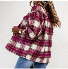 The perfect plaid shacket for you! Plaid long sleeve button down shacket with cuffed sleeves and snap buttons. Fabric: 100% polyester Women's Sizes S-3XL. Shacket has oversized fit. Available in four different color schemes. Good things take time. Quicker shipping: this shacket ships directly from out overseas warehouse to you. Once shipped, it will arrive in your mailbox in approximately 7-12 business days. Collared Plaid Shacket With Snap Buttons, Plaid Collared Shacket With Snap Buttons, Spring Plaid Flannel Shirt With Buttons, Oversized Plaid Flannel Shirt With Pockets, Long Sleeve Flannel Shirt With Snap Buttons For Fall, Plaid Single Breasted Shacket For Winter, Relaxed Fit Plaid Flannel Shacket, Plaid Single-breasted Shacket For Winter, Relaxed Fit Long Sleeve Flannel Shirt For Fall