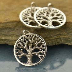 Sterling Silver Textured Tree Charm Oakland Tree, Family Trees, The Tree Of Life, Wooden Cross, Silver Tree, Tree Necklace, Tree Of Life Necklace, Tree Of Life Pendant, Feather Charms