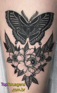 Butterfly Tattoo, Above Knee, Black And White, Tattoos, Flowers, White, Black, Instagram