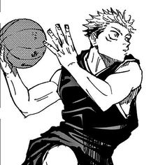 an anime character holding a basketball ball in his right hand and another person reaching for it