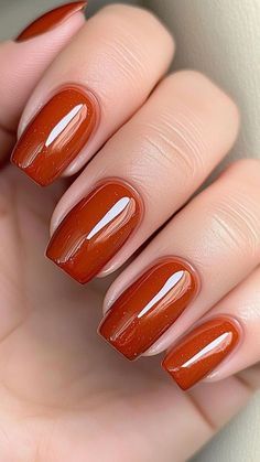 Burnt Orange Nail Polish Fall, Dark Burnt Orange Nails, Burnt Orange Nail Design, Fall Nail Colors Burnt Orange, Autumn Nails Burnt Orange, Burnt Orange Nail Color, Fall Nails Dip Powder Designs, October Nail Colors 2024, Burnt Orange Gel Nails