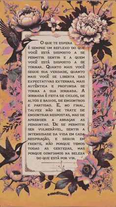 a poem written in spanish with flowers and birds around it on a yellow paper background