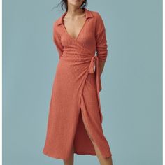 Nwt! By Anthropologie Waffle Wrap Dress Color: Dark Orange Tartan Plaid Dress, Anthropology Dresses, Wrap Dress Styles, Empire Maxi Dress, Ombre Maxi Dress, Flowy Mini Dress, Blue Striped Dress, Wrap Midi Dress, Striped Midi Dress