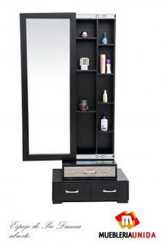 an image of a dressing table with mirror and shelves on it's sides for storage