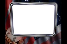 an american flag and baseballs with a white board in the middle for your own message